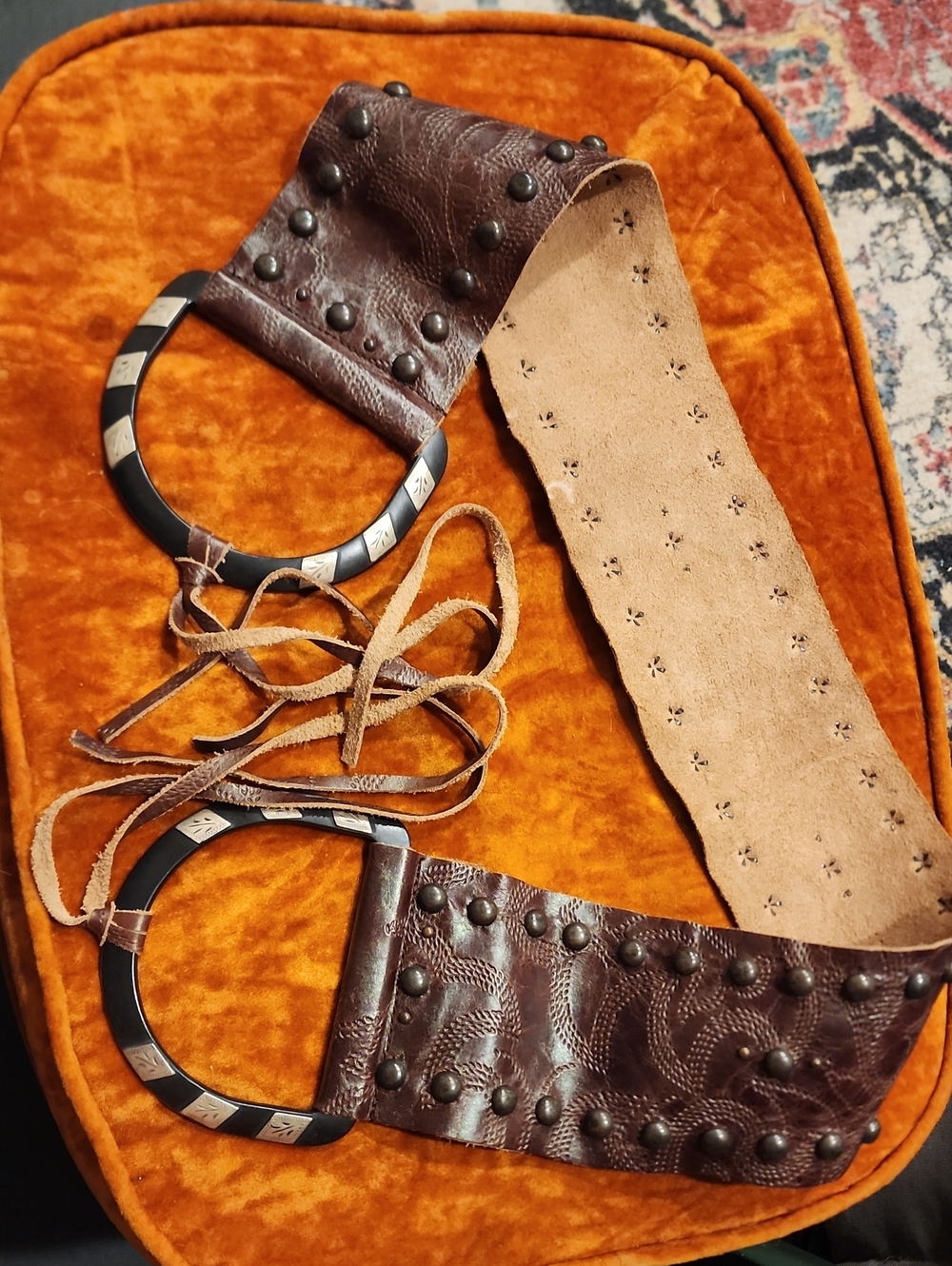 Brown Studded Leather Lace-Up Waist Belt